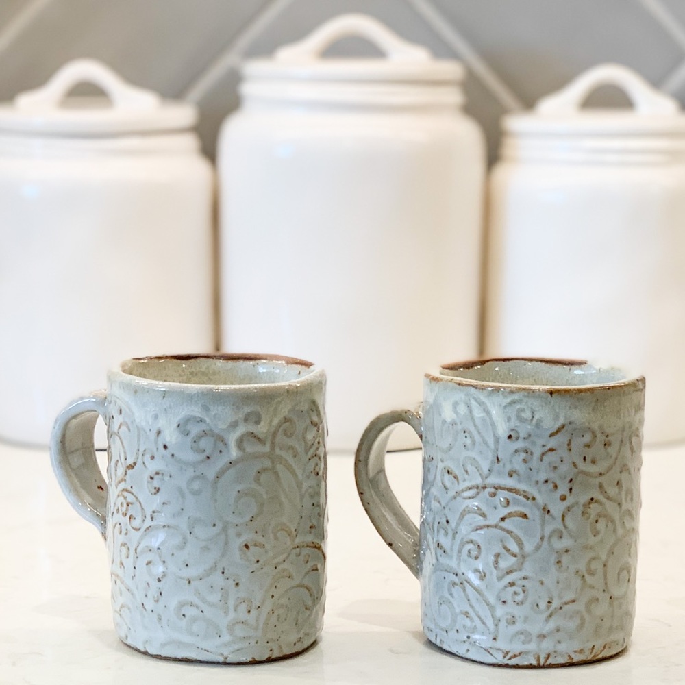 🚨LAST CHANCE. 🚨 Handmade Set Gray Embossed Scroll Large Mugs